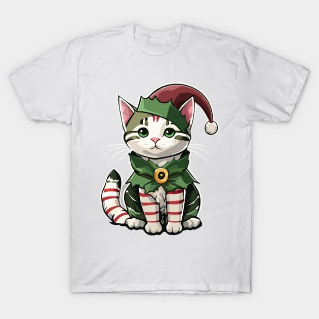 Christmas Candy Cane Cat T-Shirt by AJ